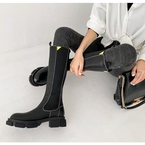 Autumn Boots for Women Warm Genuine Leather Platform Knee High Boots 2021 Fall Winter Working Office Lady Womens Boots