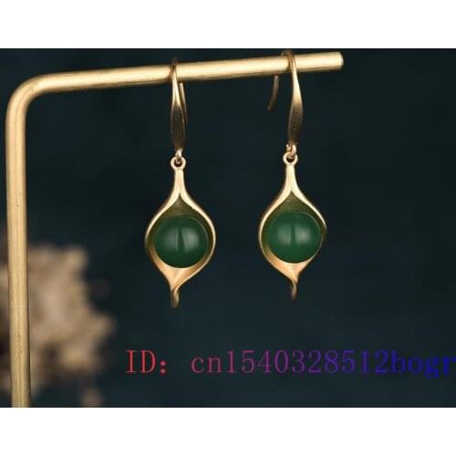 Green Jade Bead Earrings Fashion Zircon Jewelry Crystal Women 925 Silver Amulet Gifts Gemstone Natural Chalcedony