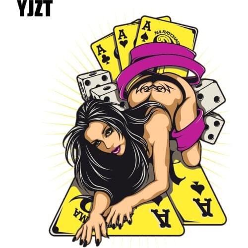 YJZT 11.8CM*15.6CM Poker And Sexy Woman Game Decal PVC Motorcycle Car Sticker 11-00795