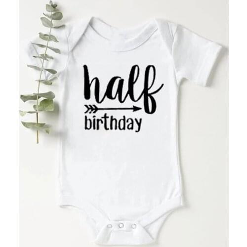 0-24 Mfunny Baby Bodysuit Half Brithday Cotton Print Jumpsuit One-piece Boy Half Birthday Outfits Gender Neutral Baby Girls Gift