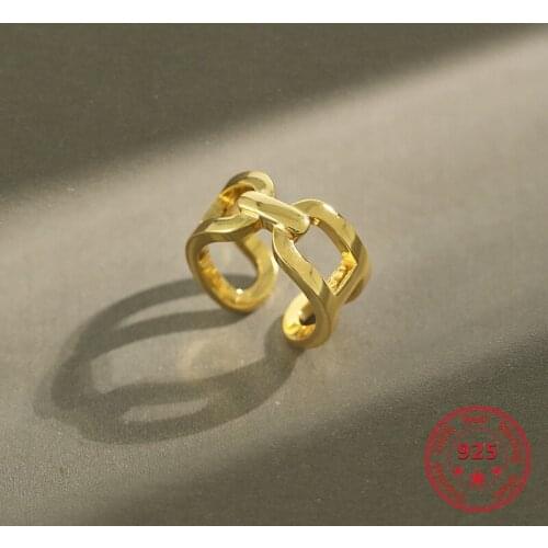 2020 New S925 Sterling Silver Ring Fashion Simple Design Korean INS Trend Style Wild Lock Chain Shape Opening Female Ring