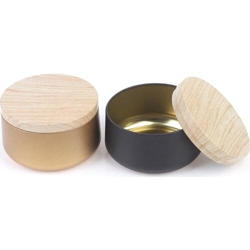 Candle Jars Candle Box Tinplate Can Wood Grain Lids Cosmetic Pot Containers