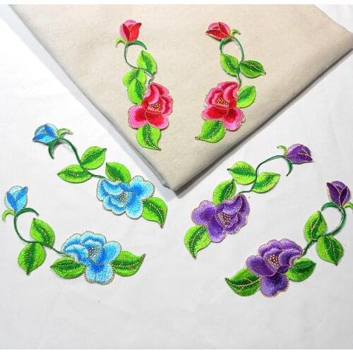 1pair/2pc Flower Applique Clothing Embroidery Patch Fabric Sticker Iron On Patch Craft Sewing Repair Embroidered 18.5X5cm BD0467
