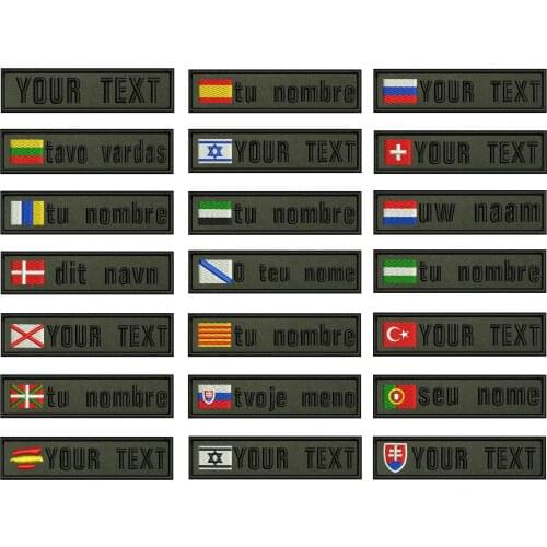 Army green background national flags 10X2.5cm Embroidery Custom Name Text Patch Stripes badge Iron On Or Velcro Backing Patches