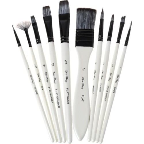 10pcs Paint Brushes Nylon Hair Watercolor Gouache Paintbrushes Painting Tool 24BB