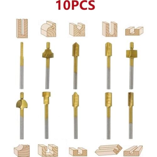10PCS/SET Woodworking Milling Cutter Titanium-plated HSS Electric Trimming Machine Engraving Machine Milling Groove cutter