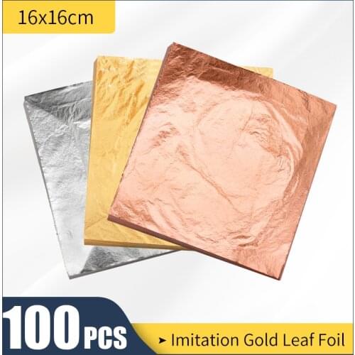 100pcs 16cm Imitation Gold Leaf Paper Gilding Copper Aluminum Leaf for Arts Crafts Gilded Home Gold Foil Sheets & Gilding Glue