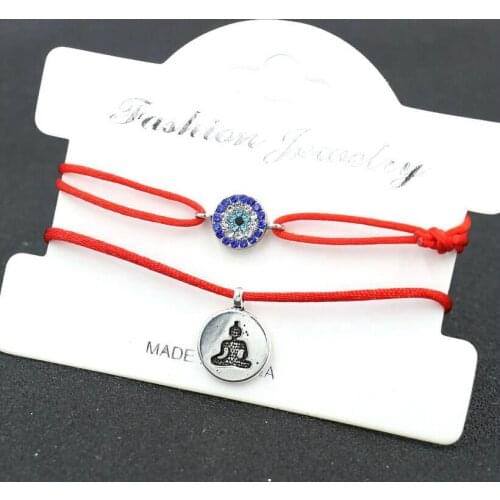 2pcs/set Silver Color Red Thread Strings OM Buddha Lotus Bracelet Blue Evil Eye Lucky Couple Bracelets For Women Love Gift