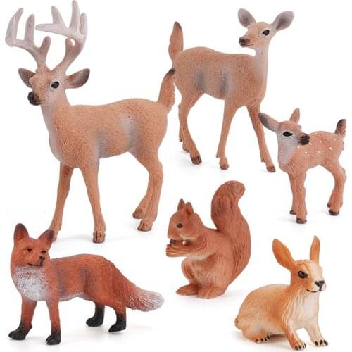 2021 Wild Animals Zoo Simulation Model Deer Reindeer Squirrel Fox Rabbit PVC Action Toy Figure Collecting Cake Toppers Kids Toys