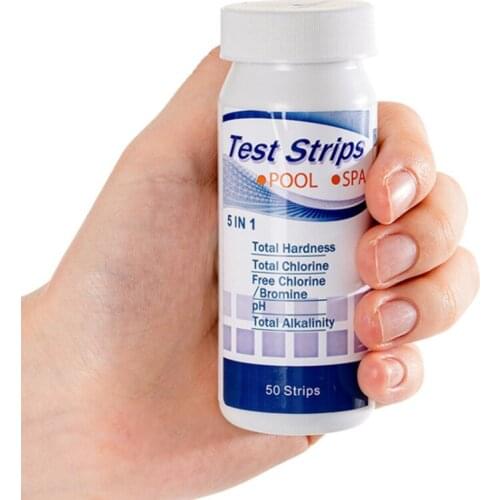5-Way Pool and Spa Water Test Strips - 50 Strip Pack of Swimming Pool Strips Testing pH, Chlorine, Bromine, Hardness and More