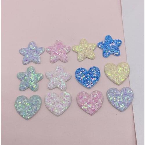 50pcs/lot 20mm Glitter Star/heart Patch Applique For Diy Kids Hat Gloves Clothes Leggings Fabric Sewing Headwear Decor Patches