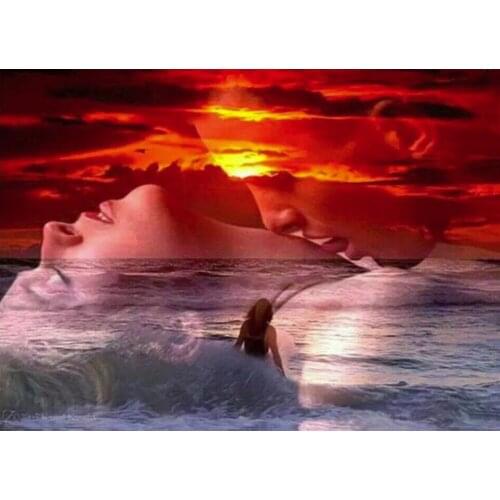 Full Rhinestone embroidery,sea sunrise couple,sale 5d diamond painting "romantic kiss"diamond mosaic wedding decoration FG1540