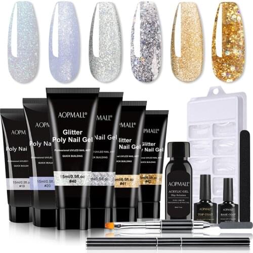 AOPMALL® 6 Color Silver Glitter Poly Nail Gel 12 Pcs Starter Nail Kit Nail Gel For Nail Extensions Acrylic Gel Nail Art Set