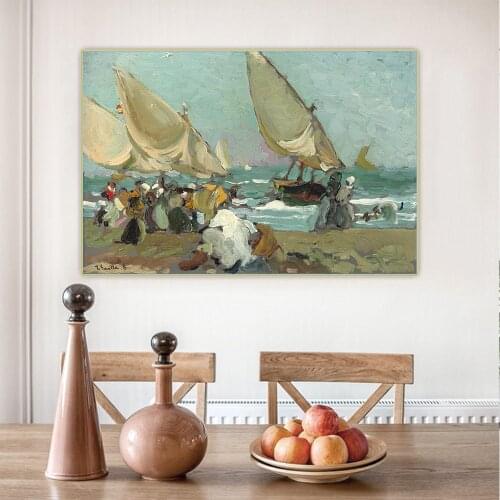 Citon Joaquin Sorolla《Sailing Vessels on a Breezy Day, Valencia》Canvas Oil Painting Poster Picture Wall Decor Home Decoration