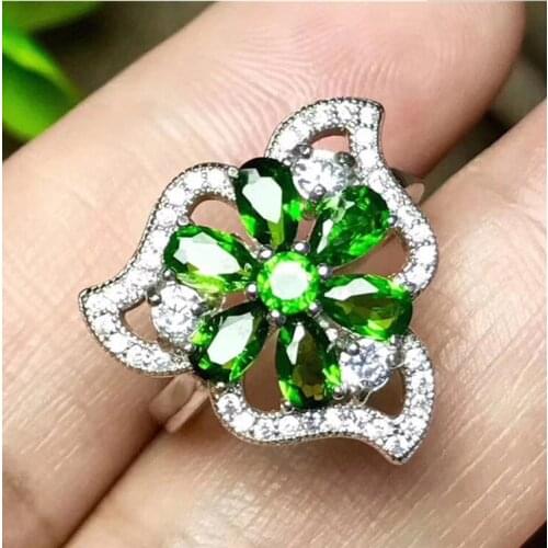 Natural Diopside ring Free shipping Natural green diopside 925 sterling silver Fine jewelry ring For men or women
