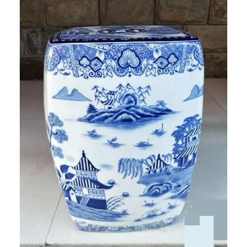 Jingdezhen Porcelain Stool Hand Painted Antique Blue And White Landscape Square Drum Stool Living Room Balcony stool