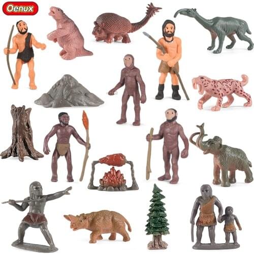 Oenux 17PCS Prehistoric Savage Life Action Figures Primitive Human Evolution People Model Figurine Early Education Cute Kid Toy
