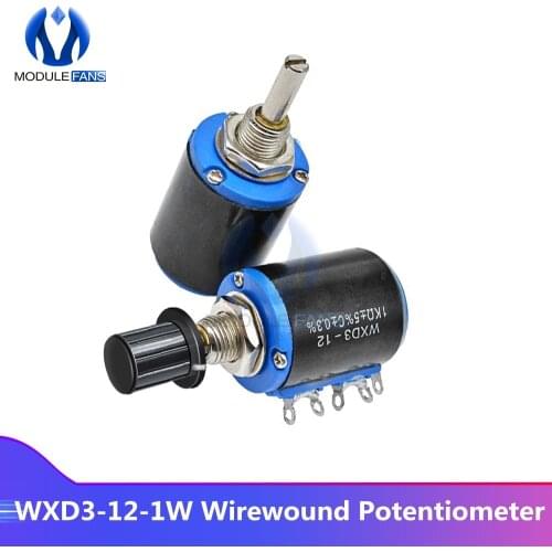 WXD3-12-1W Wirewound Potentiometer Resistance Multi Turn Rotary Potentiometer Knob 100R 200R 470R 1K 2.2K 4.7K 10K 22K 47K Ohm