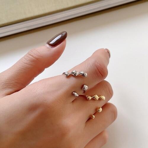 Silvology 925 Sterling Silver Irregular Bead Rings for Women Asymmetry Double Layer Statement Korea Rings Simple Stylish Jewelry