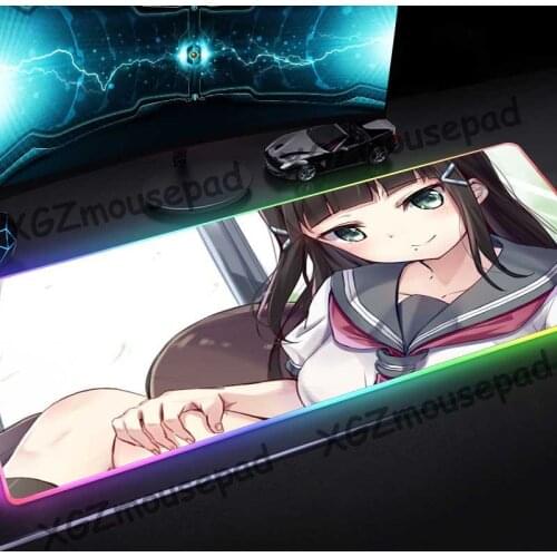 XGZ Custom Large RGB Mouse Pad Black Lock Edge Comic Cute Pure Student Computer Keyboard Desk Mat Rubber Non-slip Comfortable