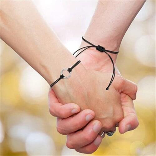 Round Charm Bracelets Black String Braiding Couple Bracelet For Men Women Wish Circle Bangle Jewelry