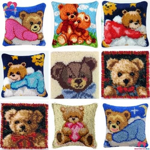 Latch Hook kits Pillow Bear Diy Handmade Printed Canvas Cushion Latch Hook Rug Kits DIY Unfinished Christmas decor accessories