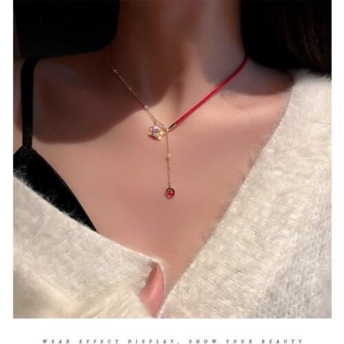 Real gold plating fashion festive Chinese style bull head ethnic style new year red string personality clavicle chain for female