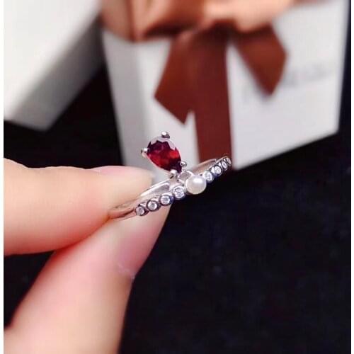 Fashion 925 Silver Garnet Ring for Daily Wear 4mm*6mm Natural Garnet Silver Ring Simple 925 Silver Gemstone Ring