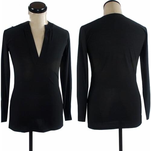 New Man Dance Tops Black Long Sleeve V Collar Shirts Male Costume For Rumba/Ballroom/Tango Men Latin Clothes Dance wear VDB627