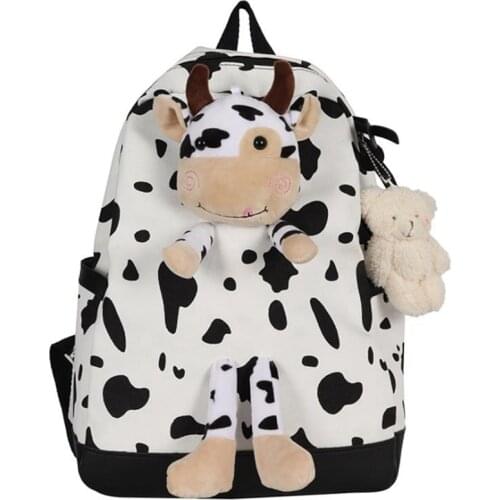 Japanese Harajuku College Style Cute Cartoon Cow Doll Girl Soft School Bag Funny Personality Backpack