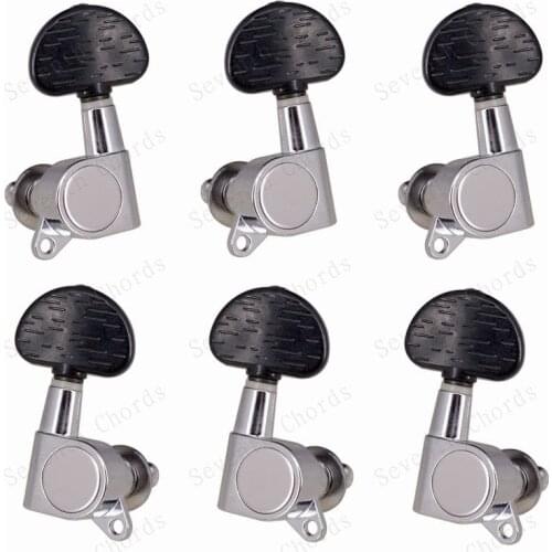 A Set 6 Pcs Big Semicircle Wood Texture Button Chrome Sealed Tuning Pegs Tuners Machine Heads for Acoustic Electric Guitar