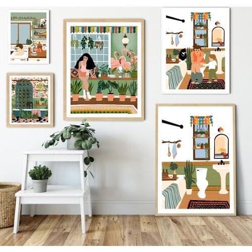 Boho Bathroom Baby Bath Canvas Painting Tropical Plants Art Print Nordic Wall Pictures For Living Room Toliet Home Decor Poster