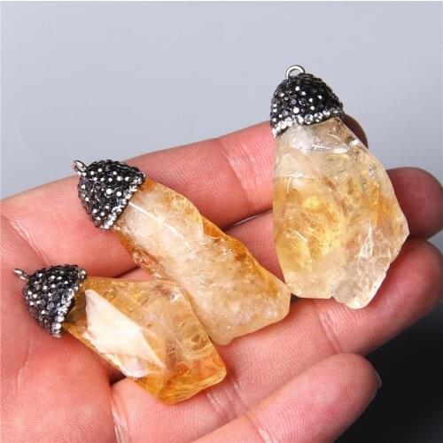 Irregular natural genuine citrines crystal pendant charm for jewelry making yellow citrin quartz necklace earring Accessories