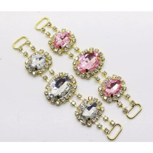 2017 New Arrival 10pc 10*95MM Crystal Golden Rhinestone Bikini Swimwear Connectors/ Buckle Metal Chain Buttons For Swimwearr