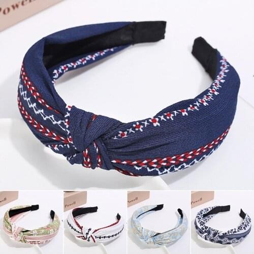 1PC Wide Top Knot Hair Bands For Women Headdress Floral Stripes Cloth Headband Bezel Girls Hairband Hair Hoop Hair Accessories