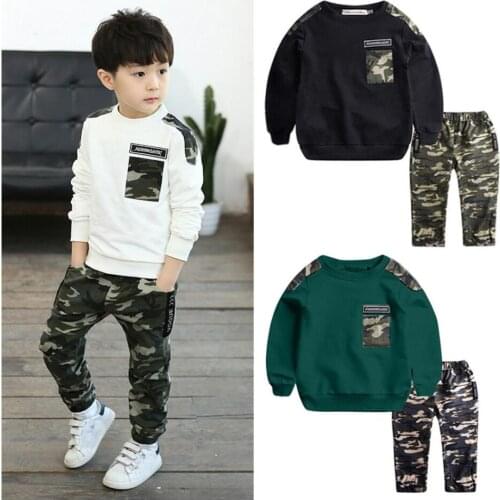 Toddler Baby Kids Clothing Full Camouflage Sets Patchwork Tops Pants Boy Outfits Set 2 Pcs Casual Clothes Children 3-10 Years