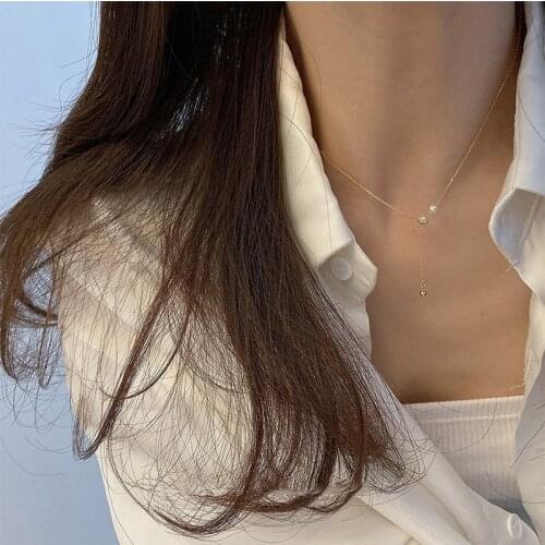 Simple Kpop Pearl Crystal Charm Pendant Necklace Gold Color Chain Choker Necklace Women Fashion Jewelry 2021 New Collar