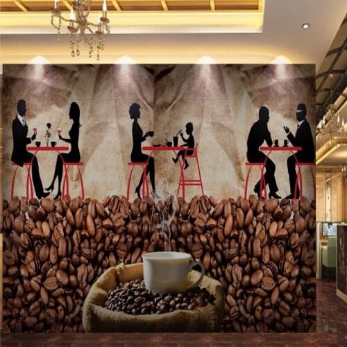 Dropship Custom Photo Wallpaper Coffee Shop Retro Silhouette Background Wall Mural Lounge Corridor Wallpaper High Quality Mural
