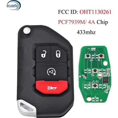 3/4 Button 433MHz PCF7939M 4A FCC: OHT1130261 68416782AA Smart Remote Key Fobik Fob Jeep Wrangler JL 2018 2019