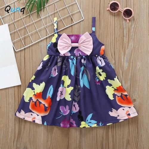 Qunq Flower Toddler Girls Princess Dress Summer Sleeveless Bow Kids Party Clothes for 1 2 3 4 Year Baby Girl Children Clothing