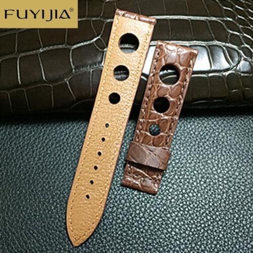 FUYIJIA Custom Watchbands 18MM 20MM 22MM Belt American Crocodile Leather + French Goat Bottom Leather Watch Band Top Brand Strap