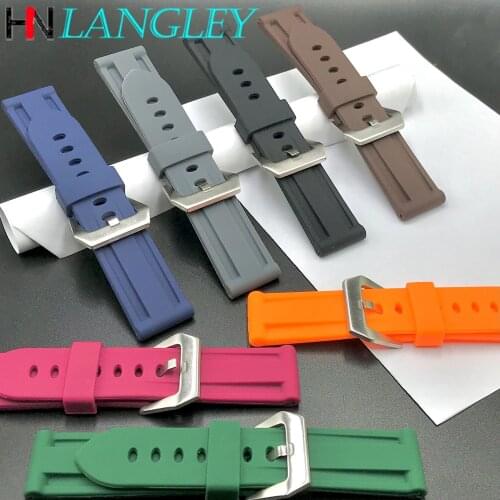 24mm Big Stainless Steel Buckle Watch Band Silicone Strap Wristband for Panerai Watch Strap Universal Fluoroelastomer Watchbands
