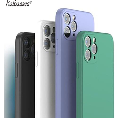 KAIBASSCE Luxury Square frame Soft Liquid Silicone Phone Case For iPhone 12 11 Pro Max iPhone 12 Mini X XR XS Cover