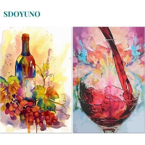 SDOYUNO 60x75cm Oil Painting By Numbers Red Wine DIY Paint By Numbers On Canvas Frameless Landscape Digital Hand Painting Decor