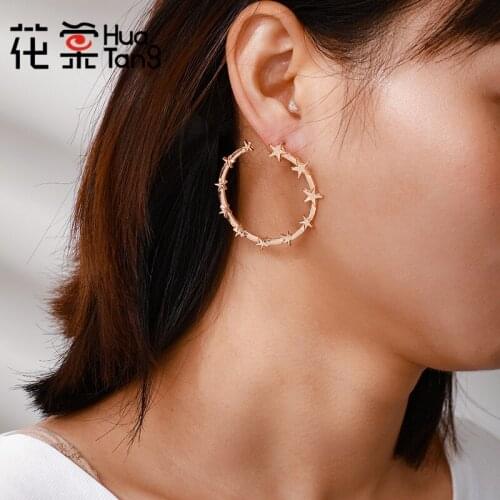 HuaTang Punk Gold Silver color Earrings for women Circle Star Drop Dangle Earring Large Circle Pendant Earrings Jewelry 4878