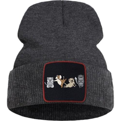 Funny Comic Dog Doing Some Sports Print Men Knit Hats Street Fashion Warm Womens Winter Warm Hat Simple Casual Caps For Boys