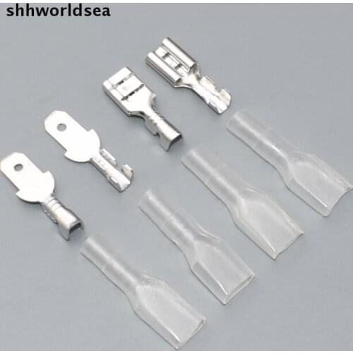 Shhworldsea Free Shipping 100Sets 4.8mm auto Crimp Terminal Female car Spade Connector + Male Spade Connector+ Case