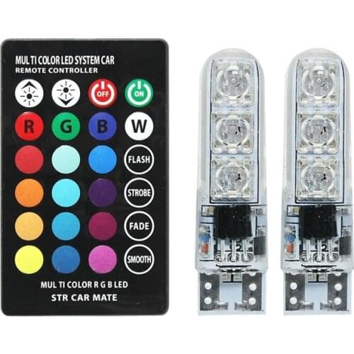 Strobe RGB T10 LED 5050 6SMD W5W 194 168 Wedge Side Car Clearance Light Reading Bulb Signal Lamp With Remote