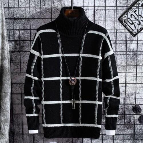 Sweater Men Clothes 2021 Winter Thick Warm Mens Plaid Sweaters Fashion Classic Turtleneck Men Pullover Warm Pull Homme