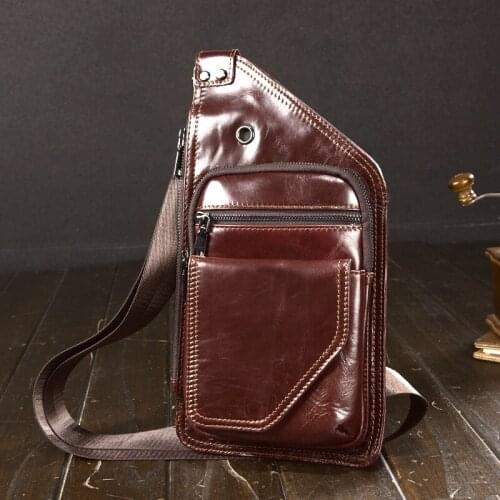 Vintage Famous Brand Men Chest Bag Pack Messenger Bag Male Shoulder Bag Cow Leather Crossbody Bag Male purse mobile phone pocket